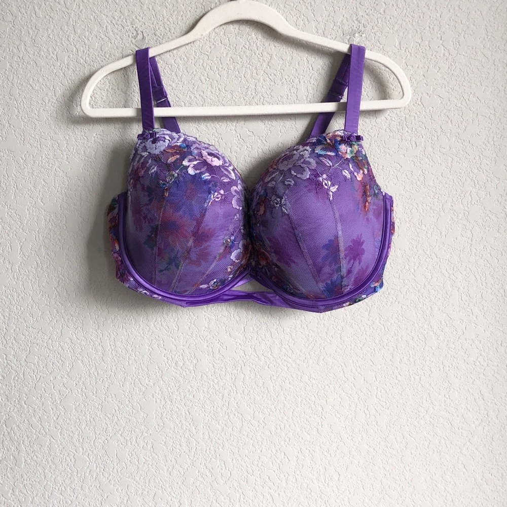 Curvy Couture Purple Lace Underwire Bra 40G Floral